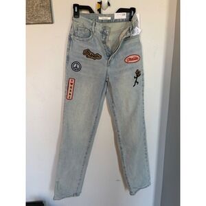 PacSun Dad Jeans Light Wash Patchwork Straight Leg Denim Size 23 Button Fly